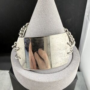 Vintage ID Bracelet Wide Silver Tone Chunky 7.5"